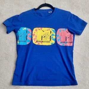 MTV Vintage Blue Logo Tee Shirt Size Small